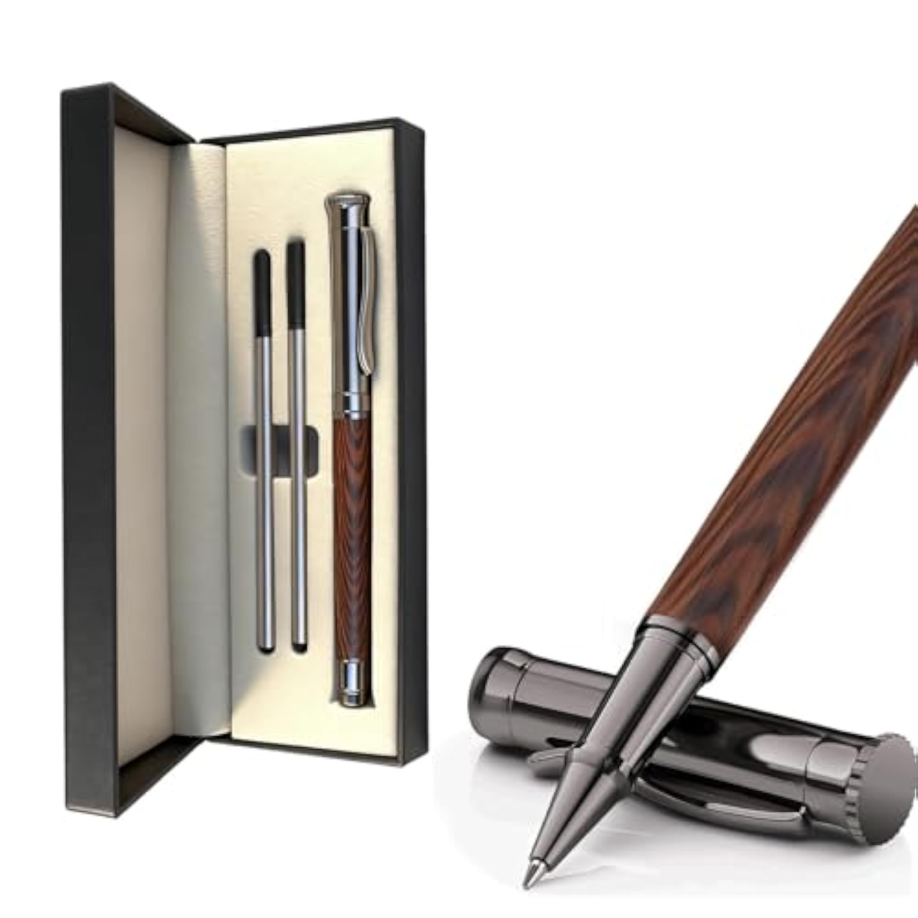 Bolígrafo, Personalizados San Valentín Rollerball Bonitos Madera Bolígrafo Pastel de Metal Boligrafos Roller Pluma de Escritura de Oficina 2 Recambios de Tinta Adicionales para Hombre Chica Ejecutivo