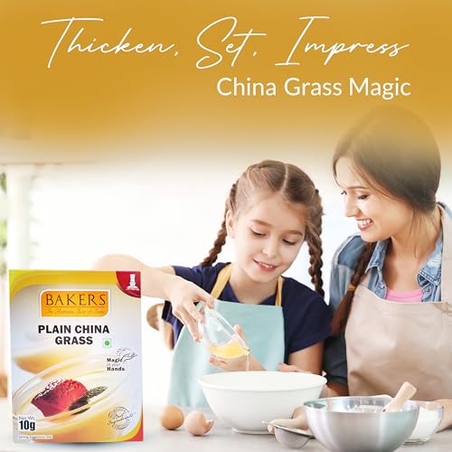Image of BAKERS Plain China Grass (Agar Agar) - 100% Natural Plant-Based Gelatin Substitute | Ideal for Jelly, Pudding, Vegan Cheese, Custard & Desserts | 6 Pack (10g x 6) | 60g
