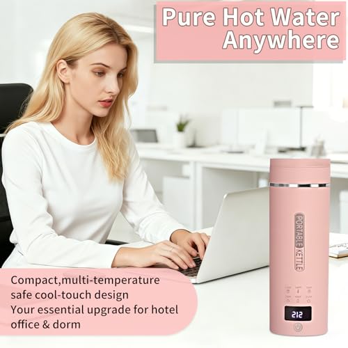 Image of Pink Travel Electric Kettle with LCD Display, 6 Temperature Settings, 450ml / 15.2oz, 304 Stainless Steel, Auto Shut-Off and Dry Boil Protection, Compact and Portable Electric Kettle