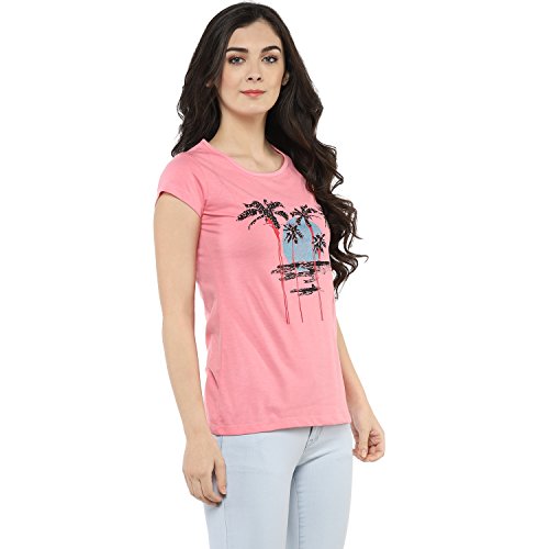 Image of Modeve Women Printed Cotton Blend Half Sleeve Round Neck T-Shirt for Summer