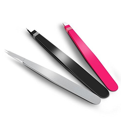 Tweezers Set with Case | Slant, Straight and Pointed Tip Stainless Steel Tweezer