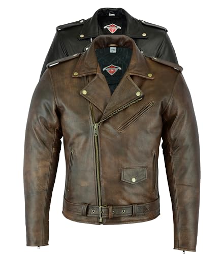 Texpeed Veste moto cuir homme homologué avec protections - Marlon Brando rétro Chopper blouson - Avec protection véritable biker CE armor (EN 1621-1) Brun/Marron - XL