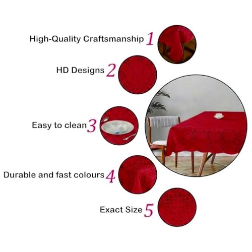 Image of Cotton Net Embroidered Center & Dining Table Cover for 4 Seater | Rectangular 40x60 Inch | Lightweight & Washable Table Cloth | Pack of 1 (Maroon)