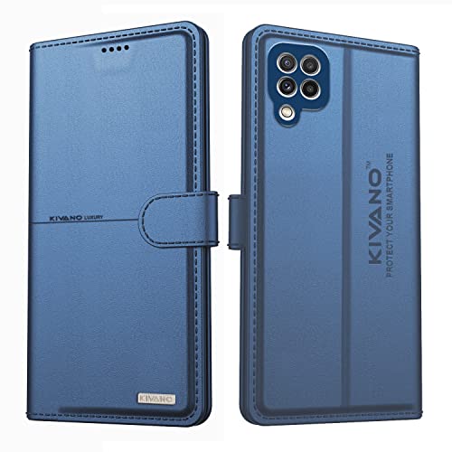 Image of KIVANO Professional Series Wallet Case for Samsung Galaxy A22 4G | Luxurious Design | Handcrafted Unique | Premium | PU Leather Flip Cover | Card Slots | Kickstand | Magnetic Closure - Dark Blue
