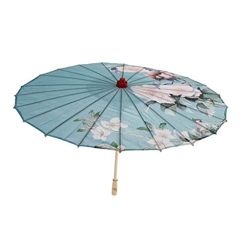 B Blesiya Parasol Asiatique Parapluie En Tissu De Soie Parasols De Style Japonais Peints à La Main (Bleu)