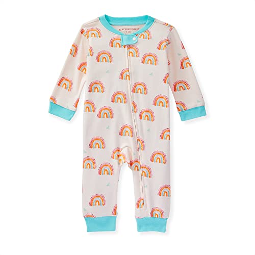 Image of Burt's Bees Baby baby girls Play Pajamas, 100% Organic Cotton One-piece Romper Jumpsuit Zip Front Pjs and Toddler Sleepers, Sunset Rainbow, Newborn US