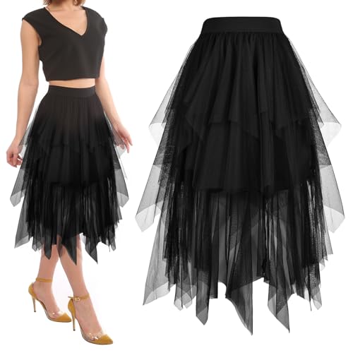 ouhos Damen Tüll Röcke High Low Layered Puffy Fee Röcke A-Linie Midi Rock Unregelmäßiger Tutu Rock Kurzer Skater Röcke Karneval Party...