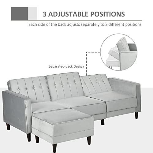 Homcom Upholstered L-Shaped Sofa Bed, Reversible Sectional Recliner Sofa Set, Velvet-Feel Sleeper Futon With Footstool, Grey #TOP5