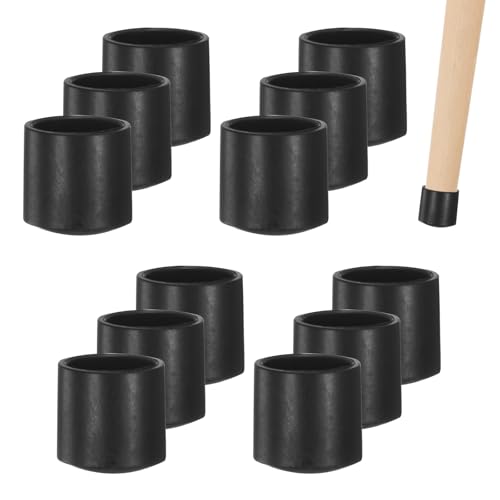 Image of M METERXITY 12-Pack Chair Leg Caps, 1 /2 Inch(13mm) PVC Chair Leg Floor Protectors for Folding Chairs /Metal Chairs /Furniture Table /Hardwood Floors, Round Non-Slip Cover End Tips [Black]