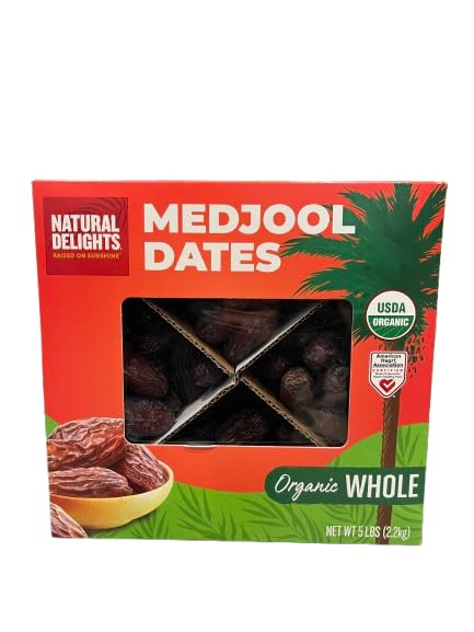 Natural Delights Organic Medjool Dates, Whole, 5 Pounds