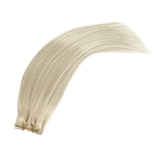 Image of Platinum Blonde Clip in Hair Extensions Real Human Hair Blonde 70g 5pcs Remy Hair Extension Clip ins Double Weft Handmade Straight Seamless Clip in Extensions for Women Thick Ends 16 Inch