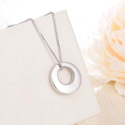 Jinlou Circle of Life Urn Necklace for Ashes - 925 Sterling Silver Always in My Heart Sterling Silver Cremation Urns Pendant Eternity Memorial Necklaces for Women(Simple Circle) - Image 4