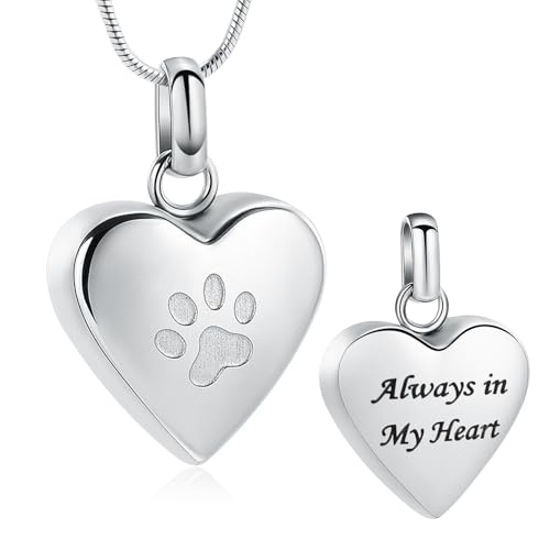 Pet Einäscherung Schmuck für Asche Anhänger Paw Print Pet Heart Urn Halskette Memorial Keepsake Schmuck für Haustier/Hund/Katze Asche