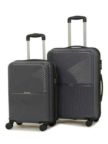 Image of Teakwood Set of 2 8 Wheels Trolley Bag, Hard Cabin with Zipper Closure, Adjustable Push Button & Cross Side Strap, Number Lock System 360 Degree (Set of 2, Grey)
