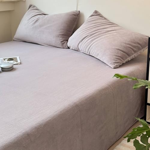 Beydodo Sabana 200 x 230 CM,Terciopelo de Leche Sabanas Encimeras Color Sólido Gris Caqui