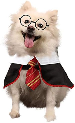 Coomour Dog Halloween Costume Pet Wizard Shirt Funny Cat Clothes for Dogs Cats Clothing with Glasses (X-Large)