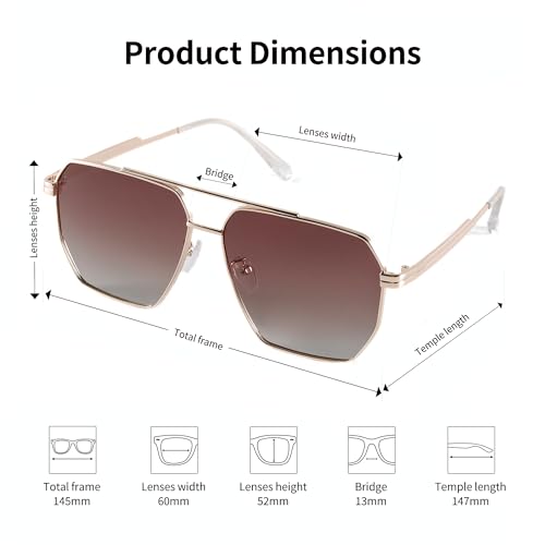 Vintage Geometric Aviator Polarized Sunglasses - Gold Metal Frame and Gradient Red Wine Color Lenses with Premium Travel Case, Square Oversized Shades for Men & Women - UV Protection3