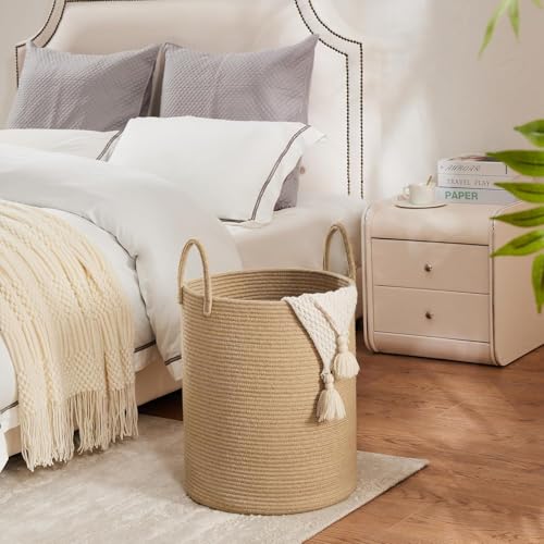 Image of Laundry Basket for Clothes | Large Cotton Rope Laundry Hamper with Handles | Foldable Storage Basket Bathroom & Living Room | Laundry Bag for Clothes | Toys & Blanket | 36 x 36 x 46 cm
