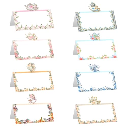 48Pcs Tea Party Theme Seating Cards Place, Table Decorations, Seat Name Reunion Invitations, Place Cards for Table Setting, Tea Party Accessories for Woman