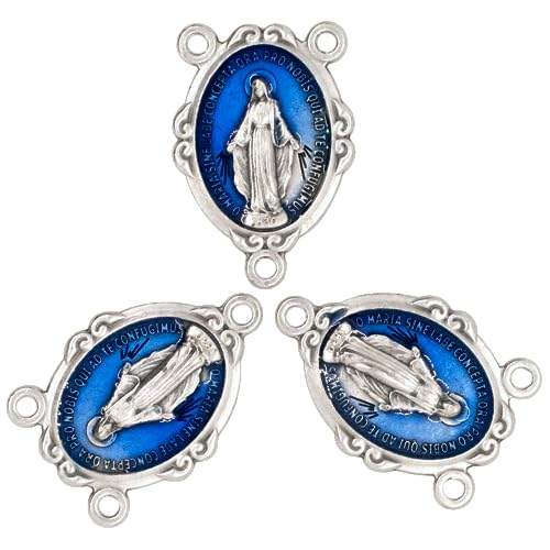 VILLAGE GIFT IMPORTERS Miraculous Medal Rosary Center Beads | Blue or Silver-tone | Great for DIY Rosaries, Jewelry, and Chaplets | Catholic Religious Craft Supplies | Mother Mary Devotional, Metal