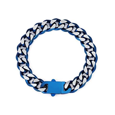 YAMI Bracelets for Men, Cuban Link Chain Diamond-Cut Bracelet, Titanium Steel Mens Jewelry Cool Stuff for Men, Gifts For Boyfriend/Husband/Father, Blue-Silver 8.5 Inch(21.6cm) Cover