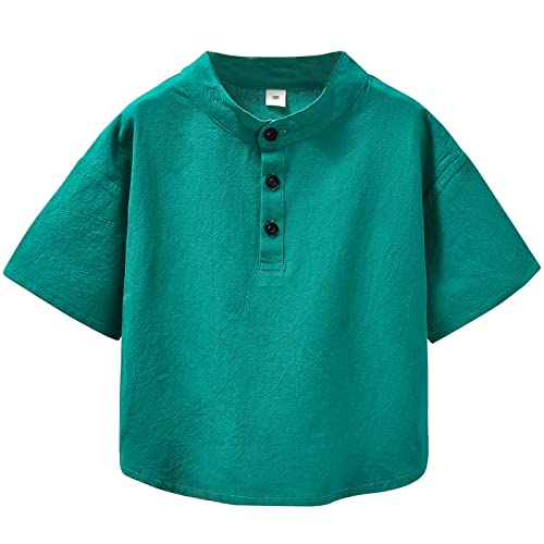 KISBINI Boys Linen Button Down Henley Shirt Short Sleeve Summer T Shirt Tops