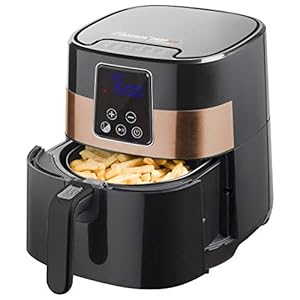 Bestron XXL Heteluchtfriteuse, met PrepAir-technologie, friteuse met digitale display en touchscreen, 4 liter, 1.300 Watt, zwart/koper