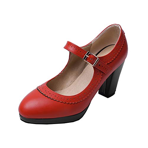 Bellirala Womens Platform Mary Jane Block Heel Pumps Round Toe Dress Shoes