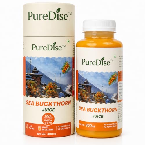 Image of Puredise Himalayan Sea Buckthorn Berry Juice 300 ml - Natural Vitamin C, Omega 3 6 7 9, Antioxidants For Immunity, Skin Glow & Gut Health - Makes 50 Glasses - Lab Tested