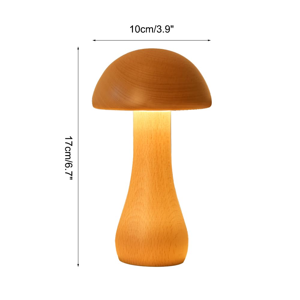 BDKMMS Wooden Mushroom Lamp, Cordless Nightstand Light with 5-Speed Brightness, Rechargeable Table Night Lamp for Bedroom Living Room - Image 4