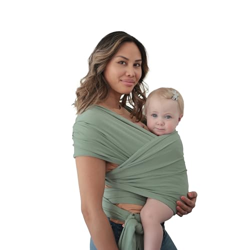 Image of mushie Baby Wrap Carrier | Organic Cotton and Elastane | Infant Sling for Newborn and Babies 8-35 lbs (Roman Green)