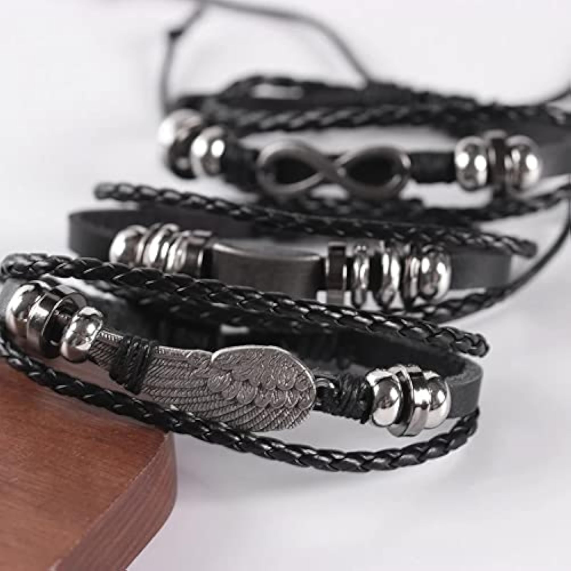 Pack of 5 Stylish Black Synthetic Leather Bracelets