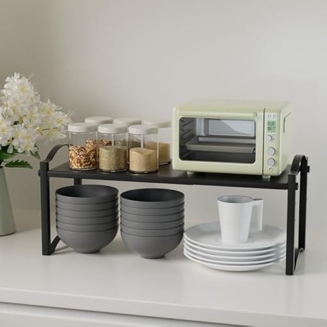 Expandable Cabinet Organizer Shelves, Countertop Shelf Organizers Storage for Kitchen Pantry, Spice Organization Rack, Desk Shelf, 2 Pack Stackable