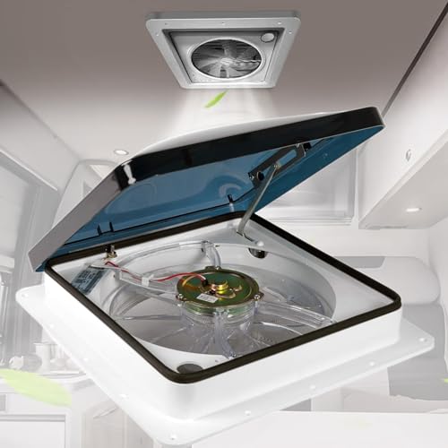 Lakenbroade Ventilador de Techo para Caravana de 12 V con Sensor de Lluvia, ventilación de Techo para Autocaravana, tamaño de Apertura 40 x 40 cm/15,7 x 15,7 Pulgadas, velocidades