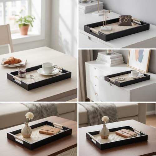 Bandeja con laterales grande rectangular negra organizador de joyas 3
