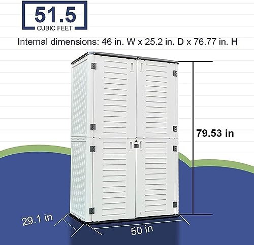 KINYING Outdoor Storage Cabinet Waterproof, Resin Vertical Outdoor Storage Shed for Patio Furniture, Garden Tools, Pool Accessories, Mower Storage (66 Cu.ft, Off White)