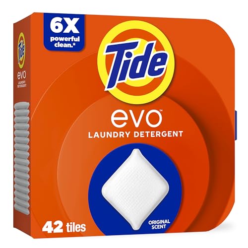 Tide evo Laundry Detergent Tiles, Original Scent, 100% Concentrated Detergent, No Extra Water, HE & Cold Water Friendly, Works in All Machines, 42 Count