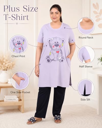 Image of In Love Women's Printed Cotton Plus Size Longline T-Shirt with Pockets | Cotton fabric - soft longline T-shirt with easy plus-size fit