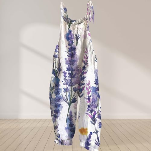 Floral Printed Jumpsuits For Womens Summer Boho Cotton Linen Wide Leg Overall Halter Baggy Comfy Jumpsuits2