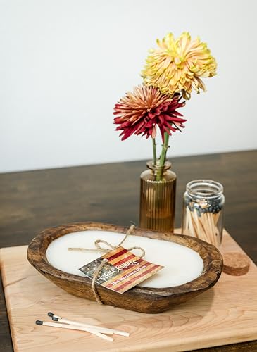 Image of McCall's Candles | Citronella Mint | Rustic Wooden Bread Bowl Candle | Multi-Wick | USA-Poured Wax | Outdoor-Ready | Reusable Hand-Carved Bowl