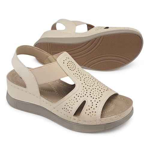 Image of SHIBEVER Wedge Sandals Women Comfortable: Sandals for Women 2026 Dressy Summer Ankle Strap Open Toe Low Heel Platform Wedges Shoes