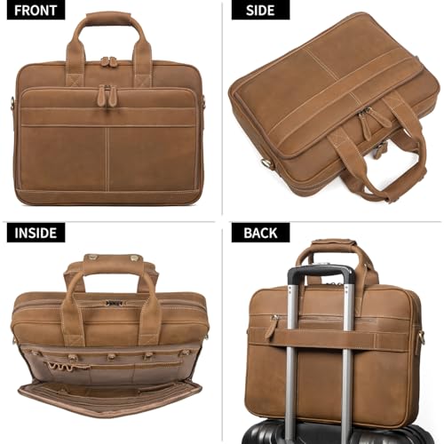 Image of Augus Leather Briefcase for Men, 16 Inch, Full-Grain Leather, YKK Zipper