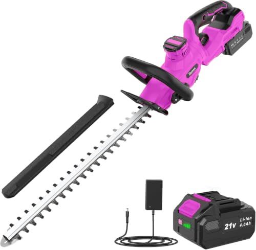 Hedge Trimmer Cordless, 21V Electric Hedge Trimmer with 4000mAh Rechargeable Battery, 14" Dual-Action Blades, 180° Adjustable Branch Cutter, Blade Cover for Hedges, Bush, Branches, Shrubs, Twigs
