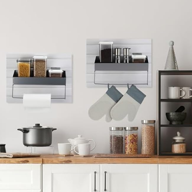 Suclain 2 Pcs Metal Paper Towel Holder Shelf for Slatwall Heavy Duty Stainless Steel Bathroom Wall Mount Shelf Utility Storage Rack Slatwall Accessories for Cabinets Storage Organizer, No Drill