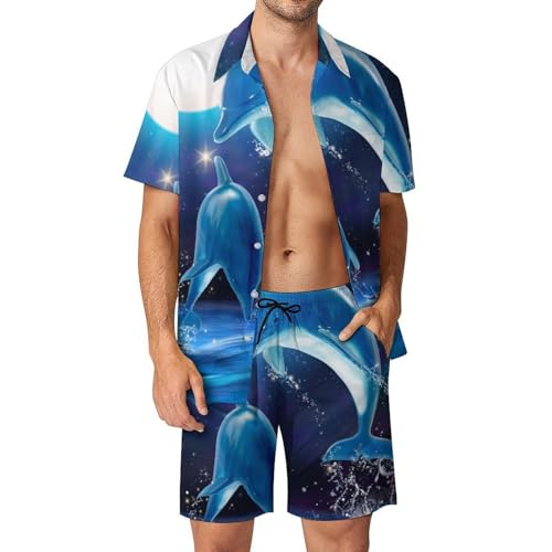 Chemise Hawaïenne Homme Ensemble Short Pantalon Plage Tenue Décontractée Dauphin Taille S