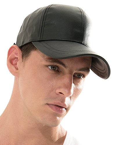 Image of Bolax Men's Black Leather Baseball Cap (Free Size)