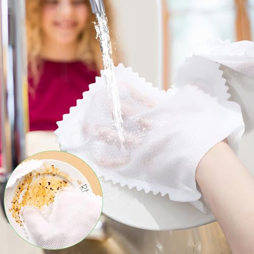 Image of 70 Pcs White Microfiber Dusting Gloves, Dusting Mitts Replaces Dust Wipes, Pet Hair Cleaning Possible, Dual-Sided Disposable Gloves