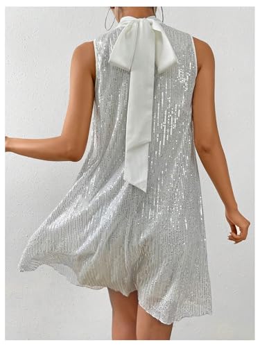 Image of Floerns Women's Sequin Sleeveless Tank High Neck Bow Shiny Party Dress