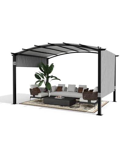 Image of KYBOLT 12x9 Ft Outdoor Arched Pergola Metal Gazebo Retractable Sun Shade for Deck Patio Garden Backyard Lawns(Gray)