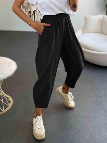 Cicy Bell Women's Summer High Waisted Baggy Pants Casual Cotton Harem Capris Slacks with Pockets4